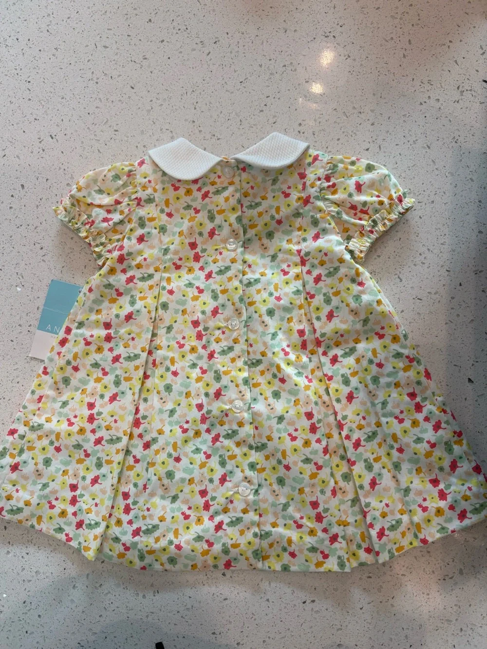 Anavini White Floral Peter Pan Collar Girls' Dress with Multicolor Dot Front